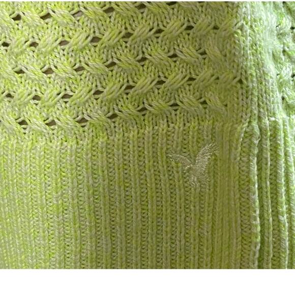 American Eagle Large Neon Open Cable Knit Sweater with Exposed Zipper  Y2K Style - Picture 5 of 10